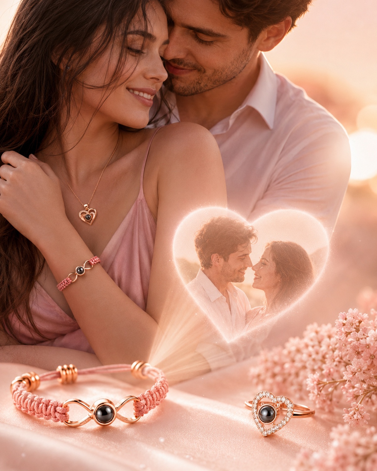 Couple with memory projection jewelry